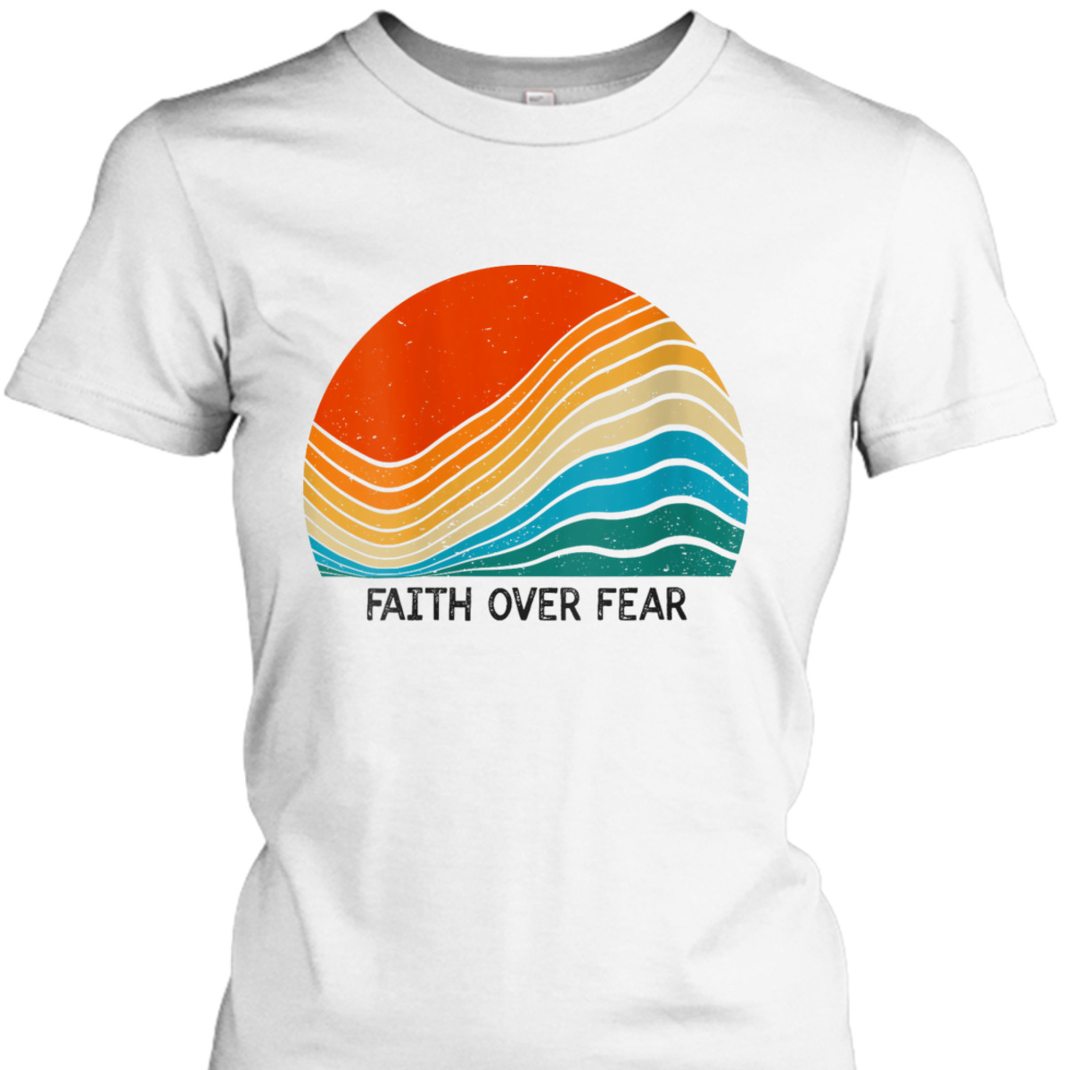 Faith Over Fear Vintage Sunset Retro Feel Christian T-Shirt