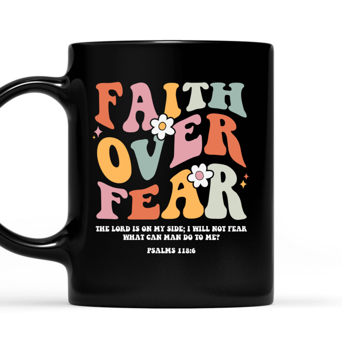 Faith Over Fear Retro Christian Bible Verse T-Shirt Groovy Religious Gift