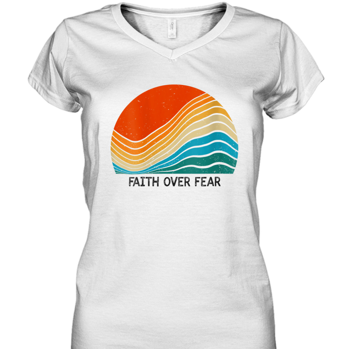 Faith Over Fear Vintage Sunset Retro Feel Christian T-Shirt