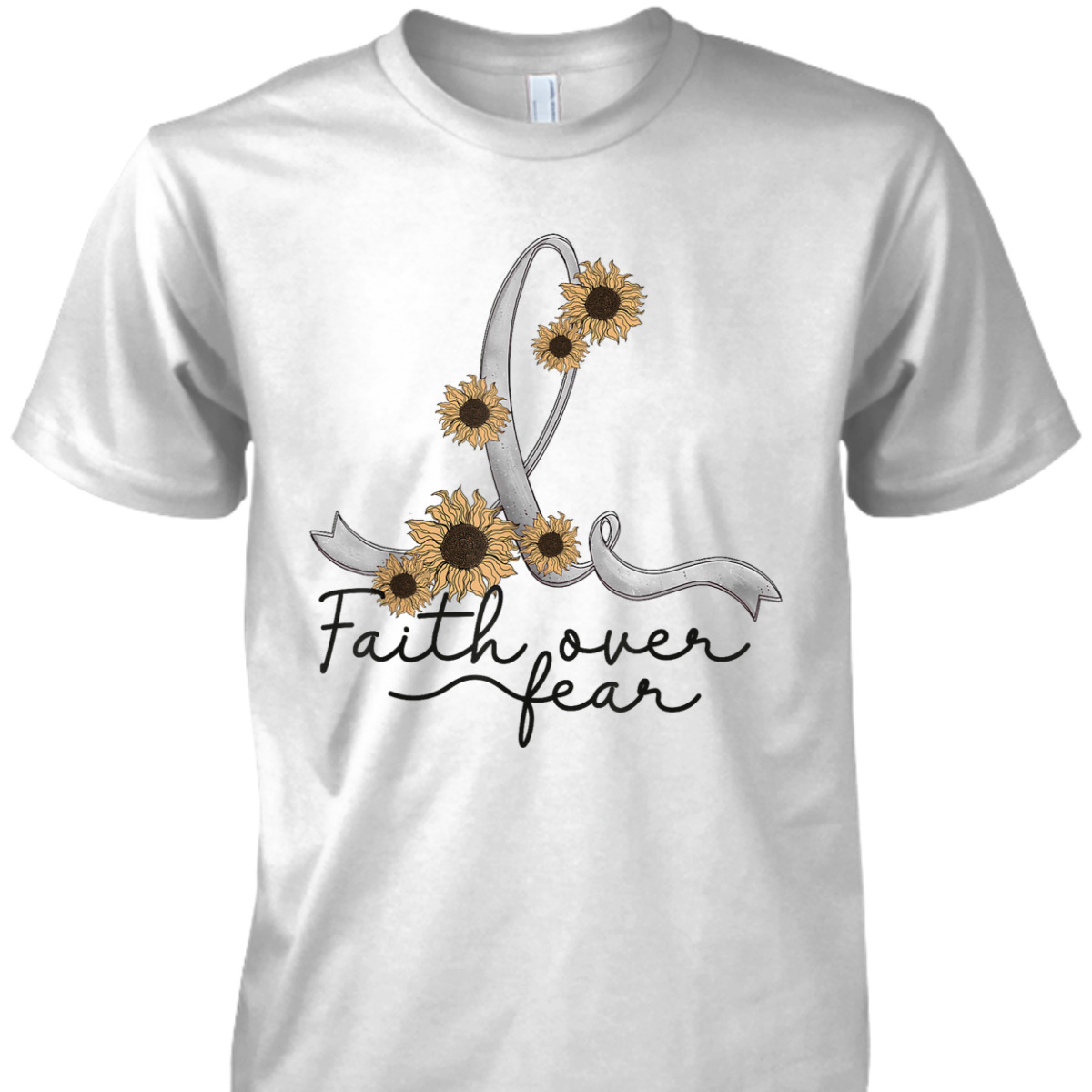 Brain Tumor Cancer Awareness Sunflower Christian Faith Over Fear T-Shirt Brain Tumor Cancer Awareness Sunflower Christian Faith Over Fear T-Shirt