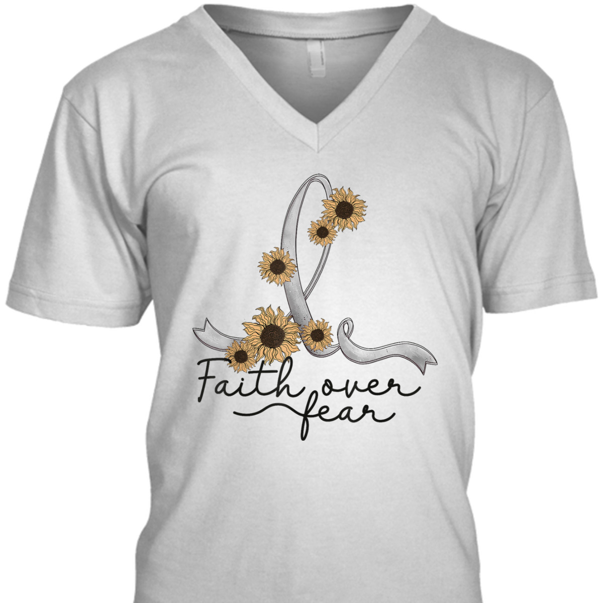 Brain Tumor Cancer Awareness Sunflower Christian Faith Over Fear T-Shirt Brain Tumor Cancer Awareness Sunflower Christian Faith Over Fear T-Shirt
