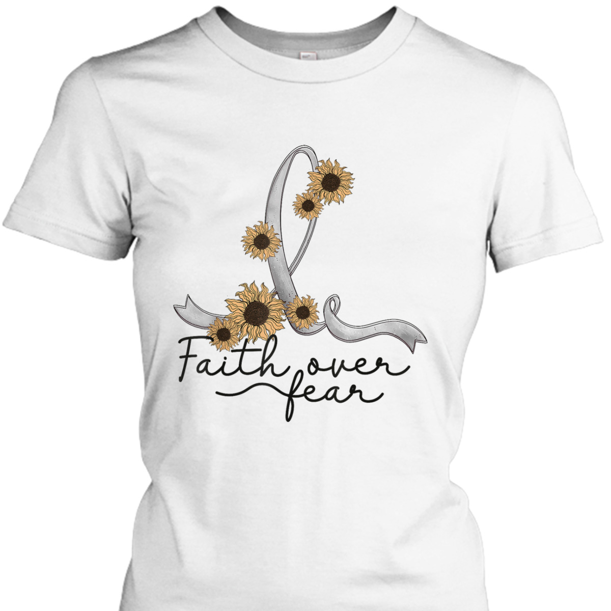 Brain Tumor Cancer Awareness Sunflower Christian Faith Over Fear T-Shirt Brain Tumor Cancer Awareness Sunflower Christian Faith Over Fear T-Shirt