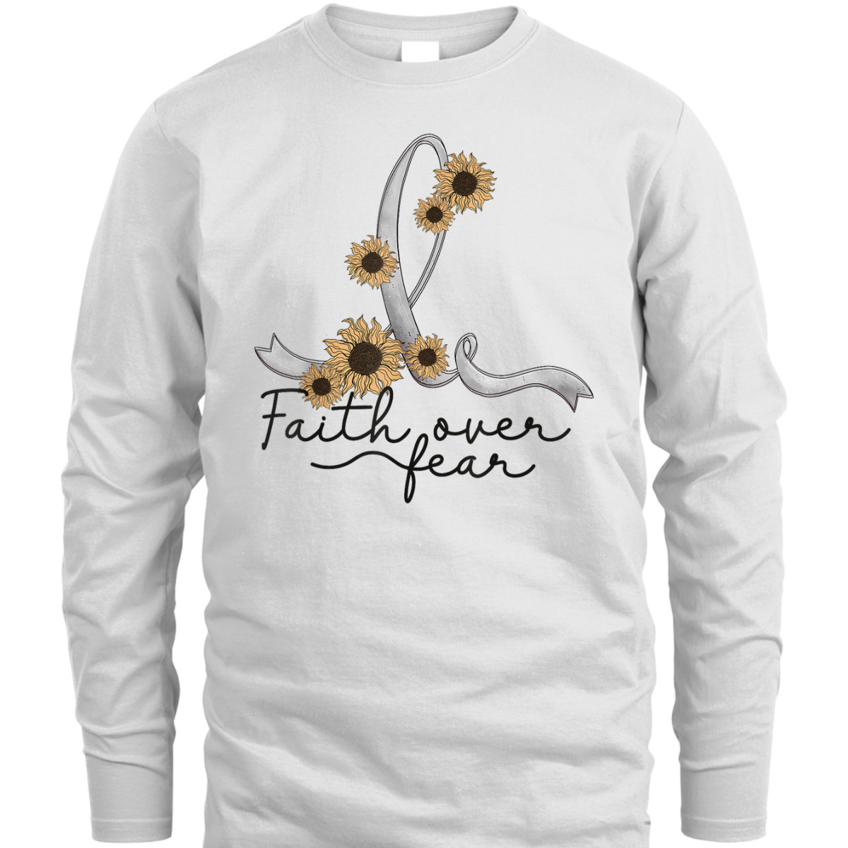 Brain Tumor Cancer Awareness Sunflower Christian Faith Over Fear T-Shirt Brain Tumor Cancer Awareness Sunflower Christian Faith Over Fear T-Shirt