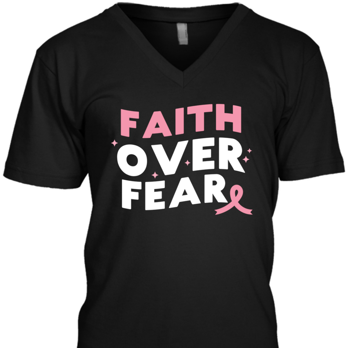Breast Cancer Faith Over Fear Pink Ribbon Christian T-Shirt