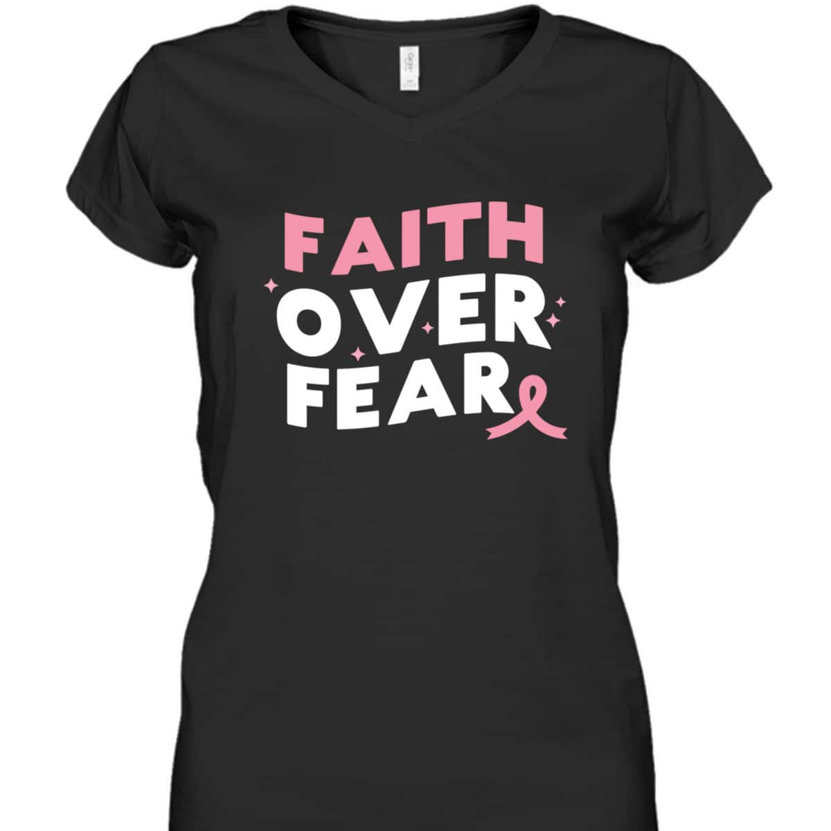 Breast Cancer Faith Over Fear Pink Ribbon Christian T-Shirt