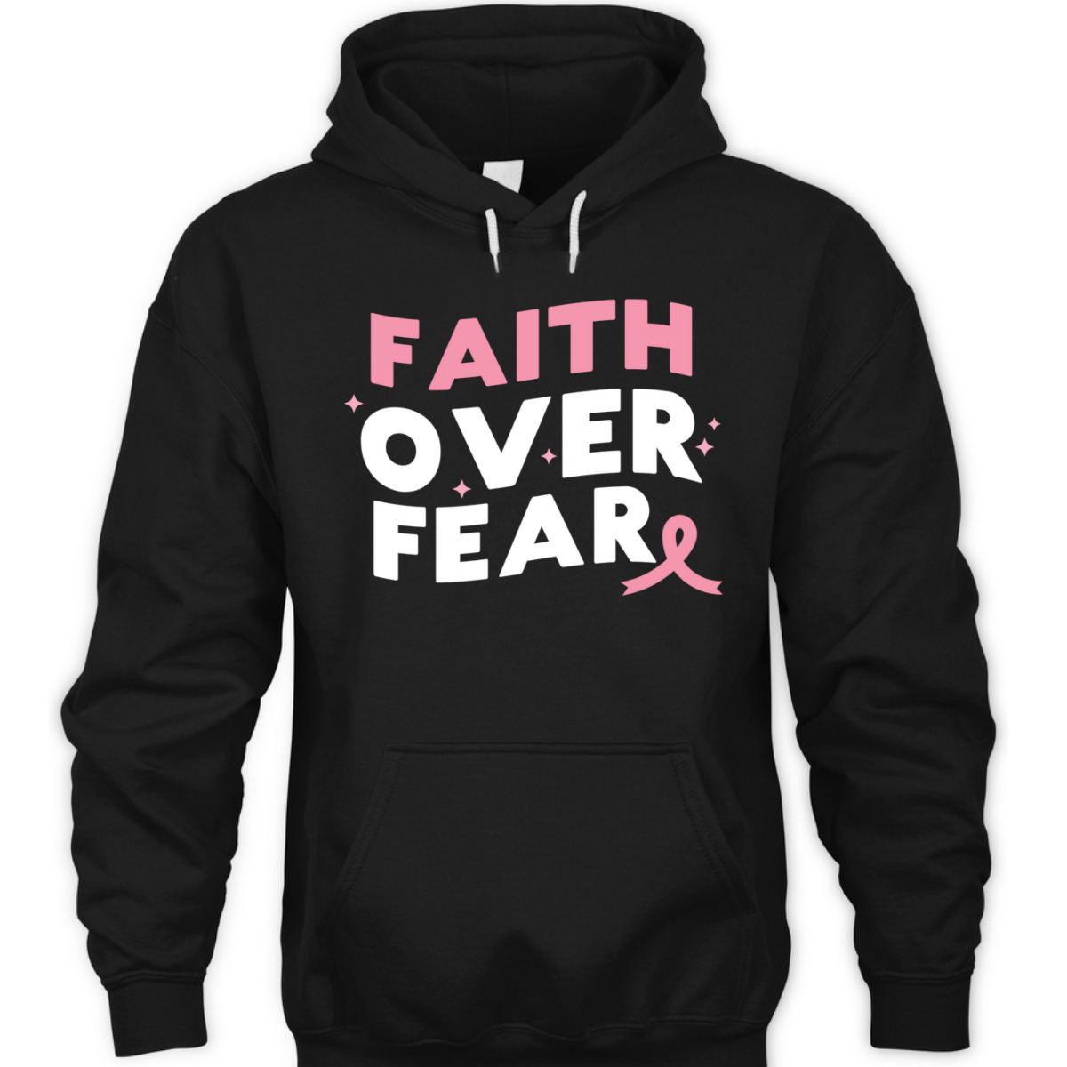 Breast Cancer Faith Over Fear Pink Ribbon Christian T-Shirt