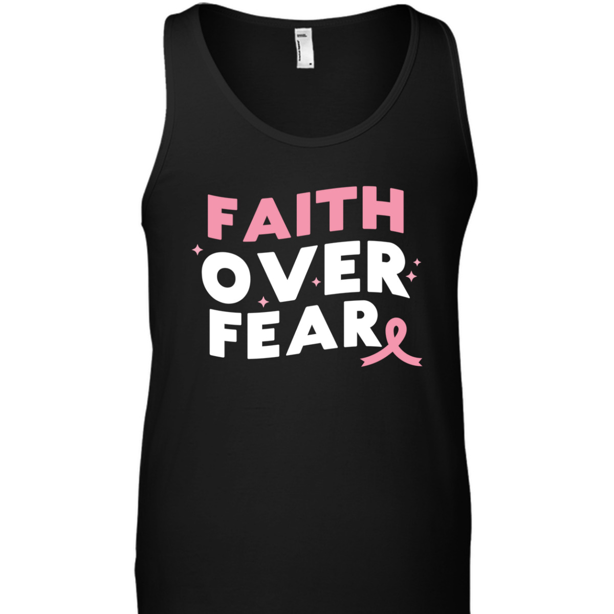Breast Cancer Faith Over Fear Pink Ribbon Christian T-Shirt