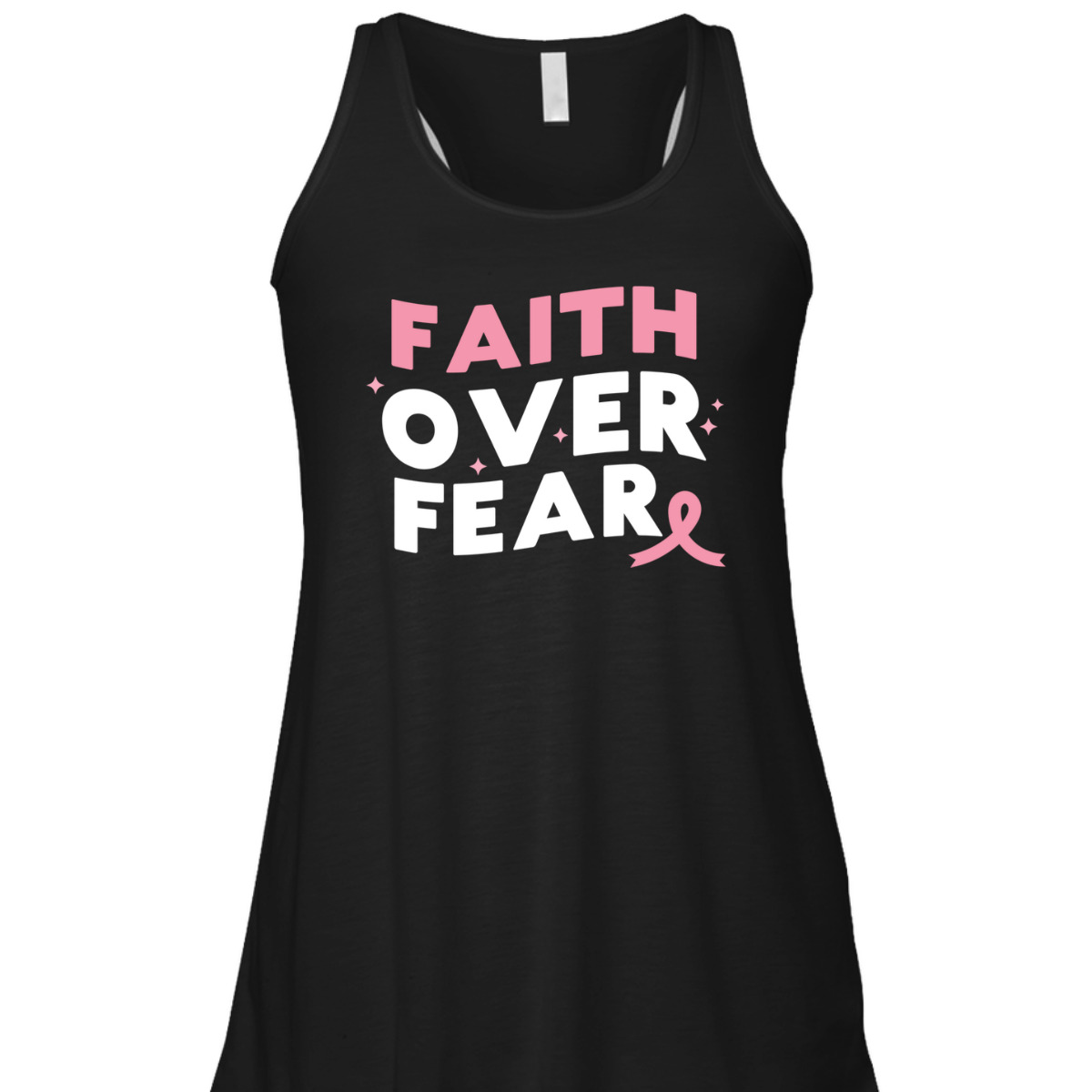 Breast Cancer Faith Over Fear Pink Ribbon Christian T-Shirt