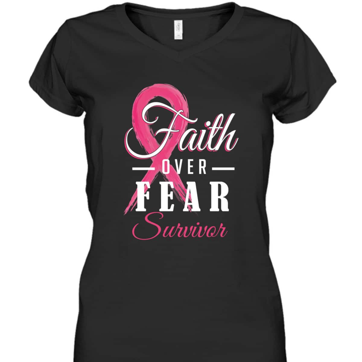 Breast Cancer Survivor Christian Faith Over Fear Pink Ribbon T-Shirt Breast Cancer Survivor Christian Faith Over Fear Pink Ribbon T-Shirt