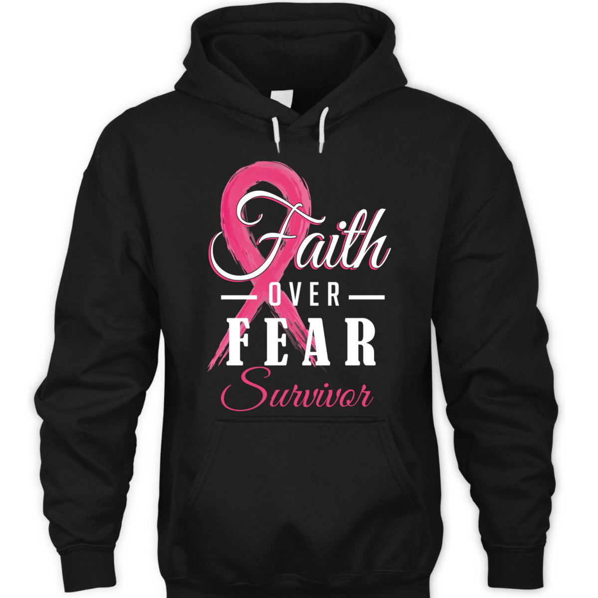 Breast Cancer Survivor Christian Faith Over Fear Pink Ribbon T-Shirt