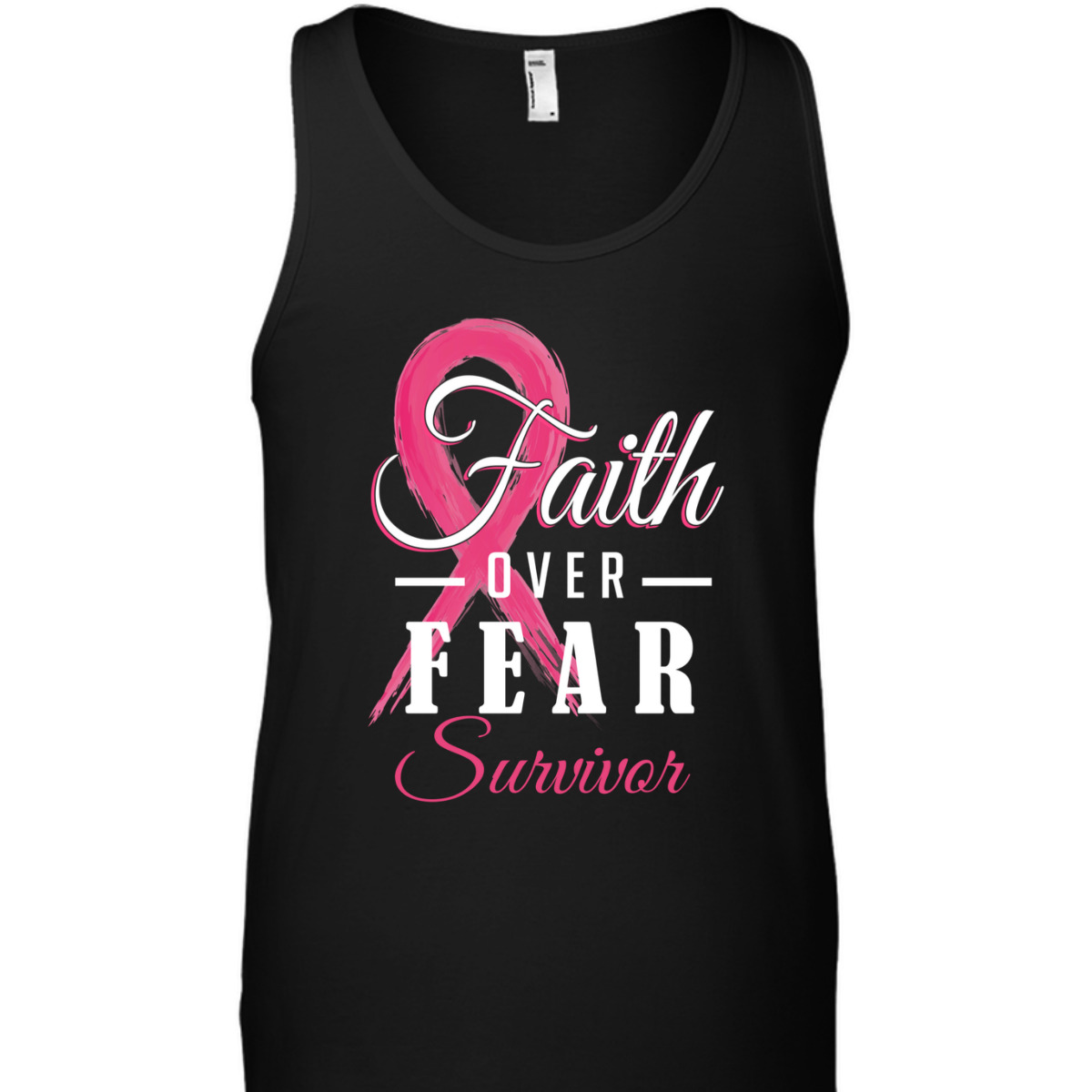 Breast Cancer Survivor Christian Faith Over Fear Pink Ribbon T-Shirt