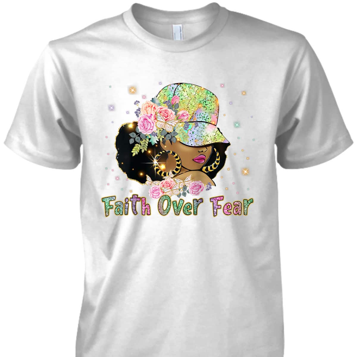 Black Woman Afro Melanin Christian Faith African American Faith Over Fear T-Shirt
