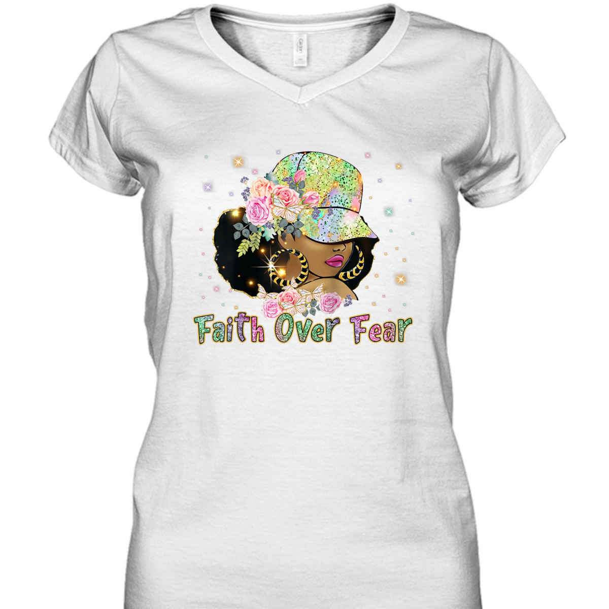 Black Woman Afro Melanin Christian Faith African American Faith Over Fear T-Shirt