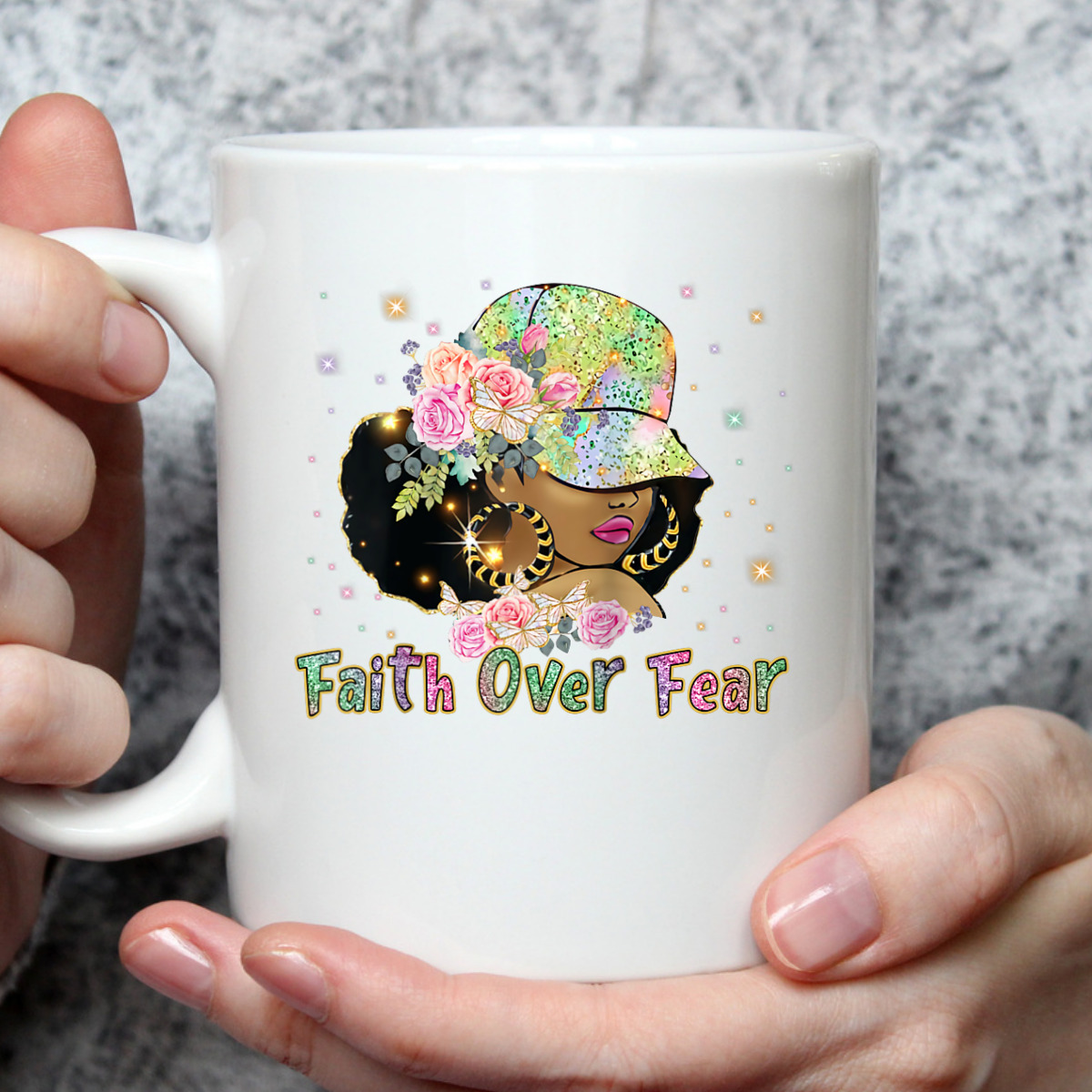 Black Woman Afro Melanin Christian Faith African American Faith Over Fear T-Shirt