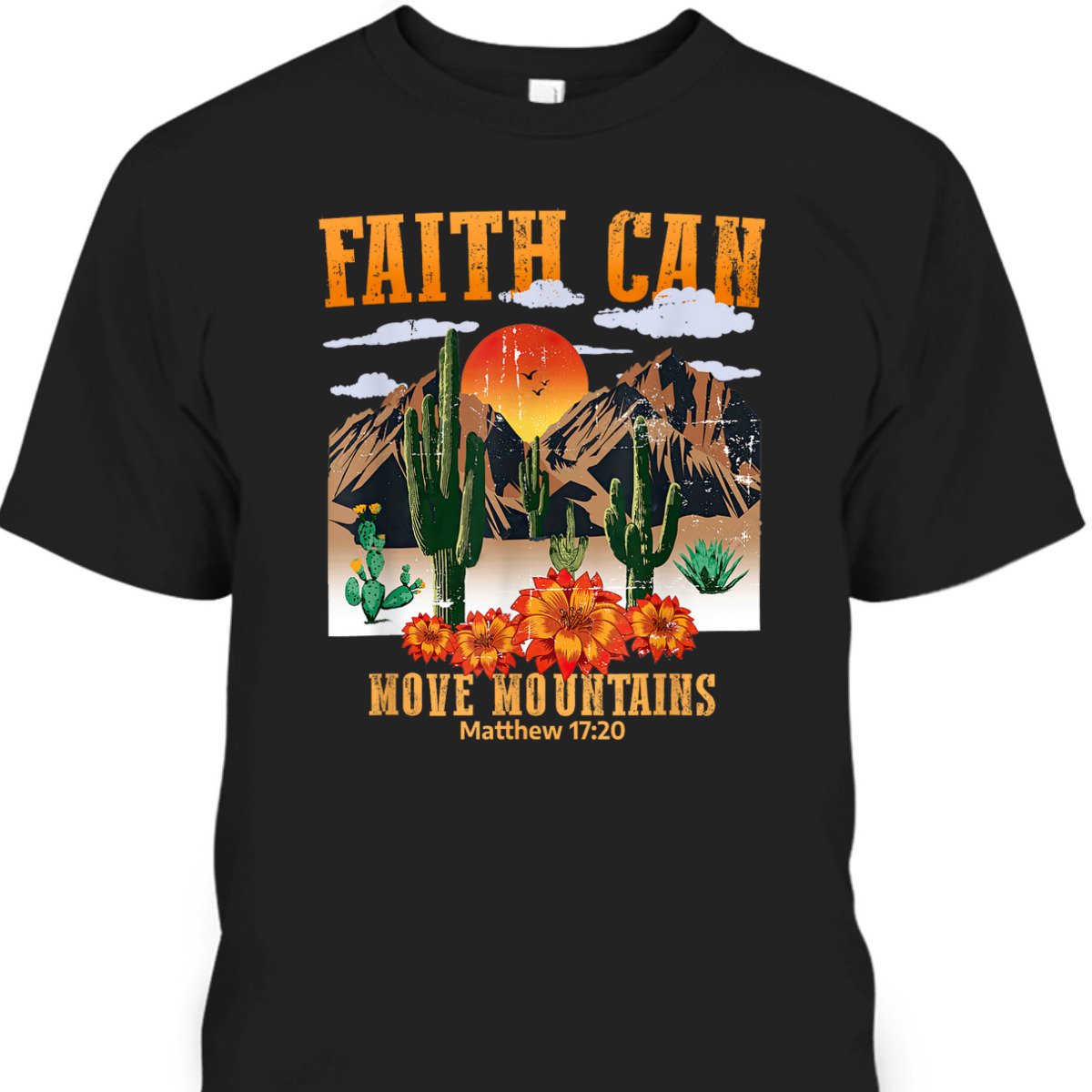 Christian Bible Verse Faith Can Move Mountains Matthew 17:20 Vintage T-Shirt