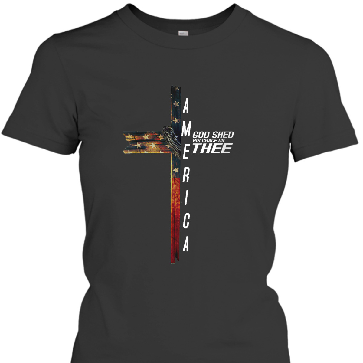 Christian Cross With US Flag America God Shed His Grace On Thee 4th Of July Independence Day T-Shirt Christian Cross With US Flag America God Shed His Grace On Thee 4th Of July Independence Day T-Shirt