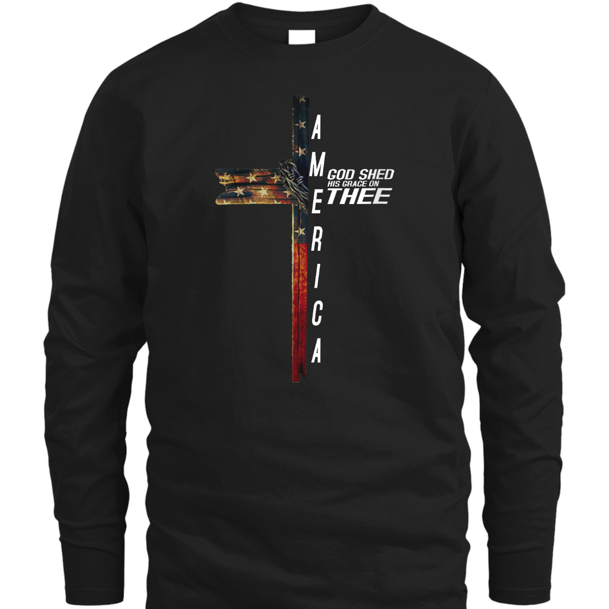 Christian Cross With US Flag America God Shed His Grace On Thee 4th Of July Independence Day T-Shirt Christian Cross With US Flag America God Shed His Grace On Thee 4th Of July Independence Day T-Shirt
