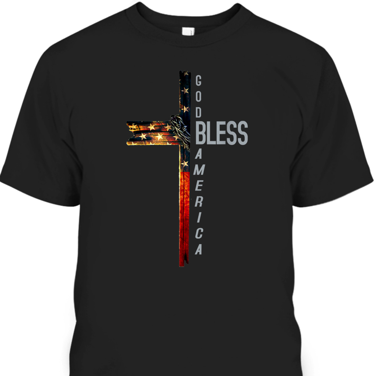 Christian Cross With Flag USA God Bless America 4th Of July T-Shirt Christian Cross With Flag USA God Bless America 4th Of July T-Shirt