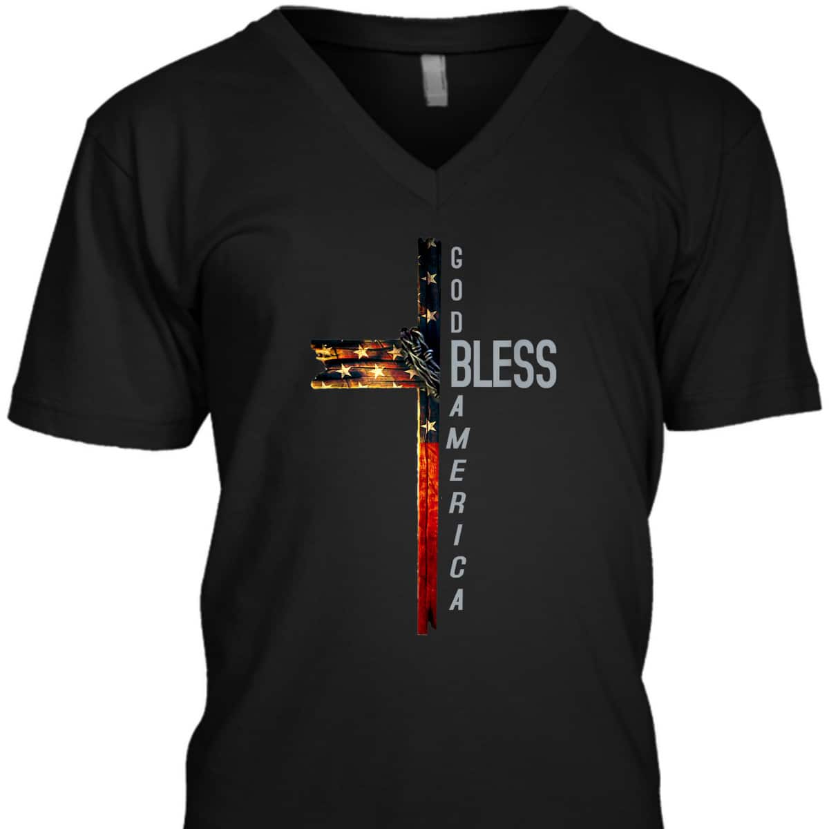 Christian Cross With Flag USA God Bless America 4th Of July T-Shirt Christian Cross With Flag USA God Bless America 4th Of July T-Shirt