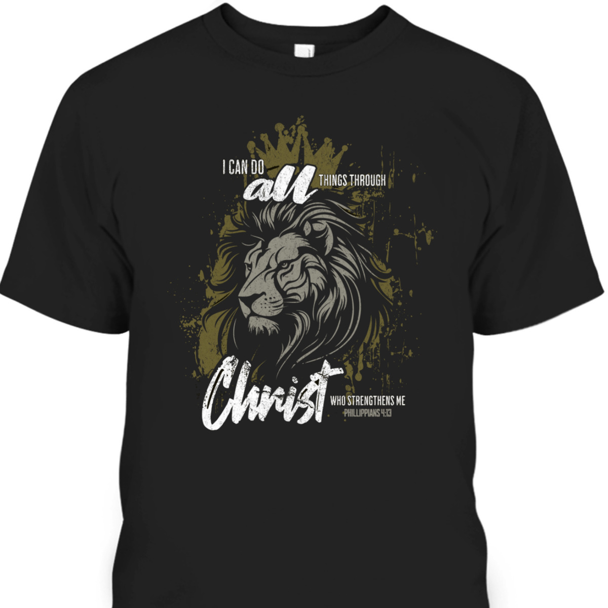 Inspirational Jesus Lion Judah Christian Cross Bible Verse T-Shirt I Can Do All Things Through Christ