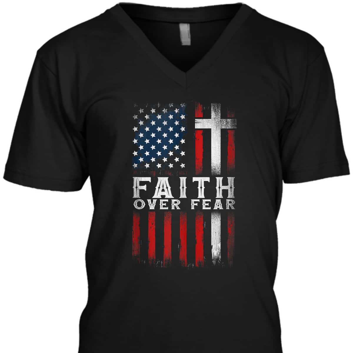 Faith Over Fear Christian Cross USA American Flag T-Shirt Faith Over Fear Christian Cross USA American Flag T-Shirt