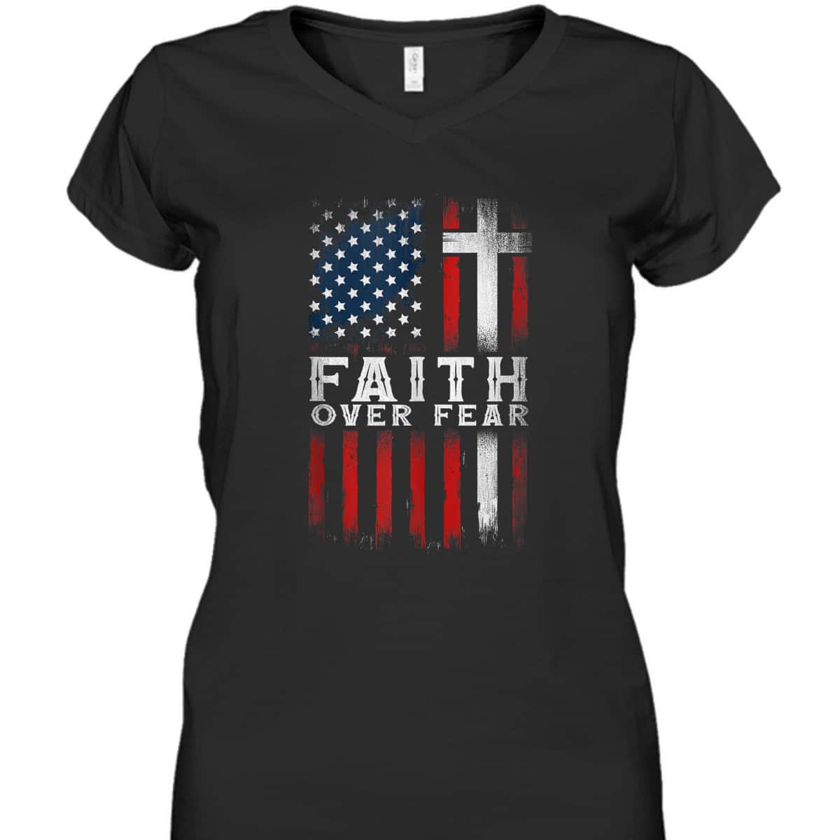 Faith Over Fear Christian Cross USA American Flag T-Shirt Faith Over Fear Christian Cross USA American Flag T-Shirt