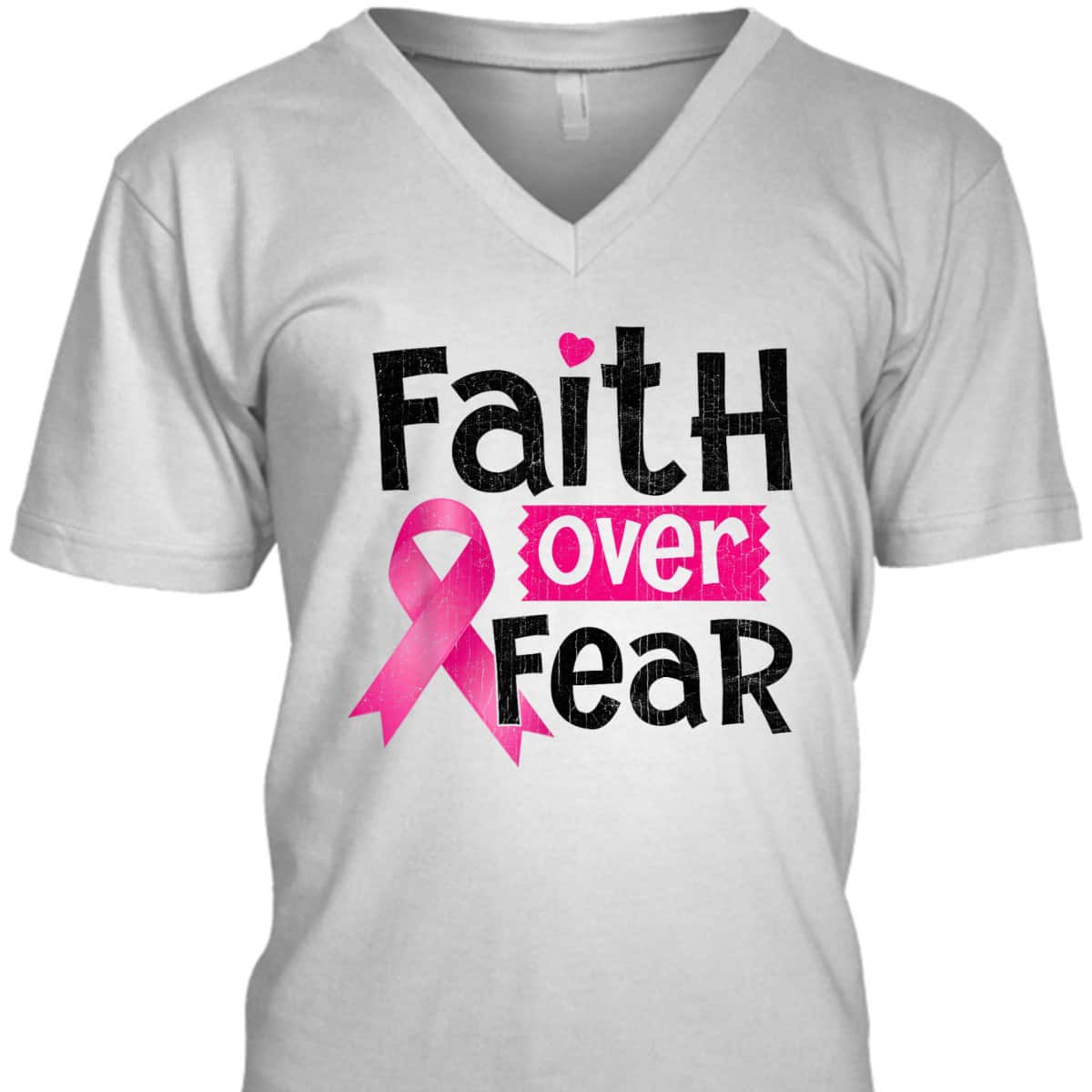 Faith Over Fear Love Breast Cancer Awareness Pink Ribbon T-Shirt