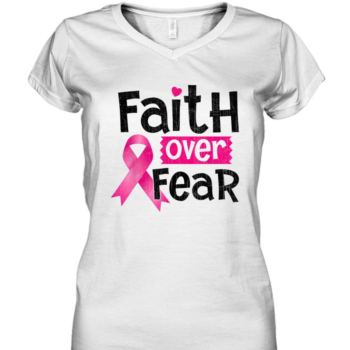 Faith Over Fear Love Breast Cancer Awareness Pink Ribbon T-Shirt