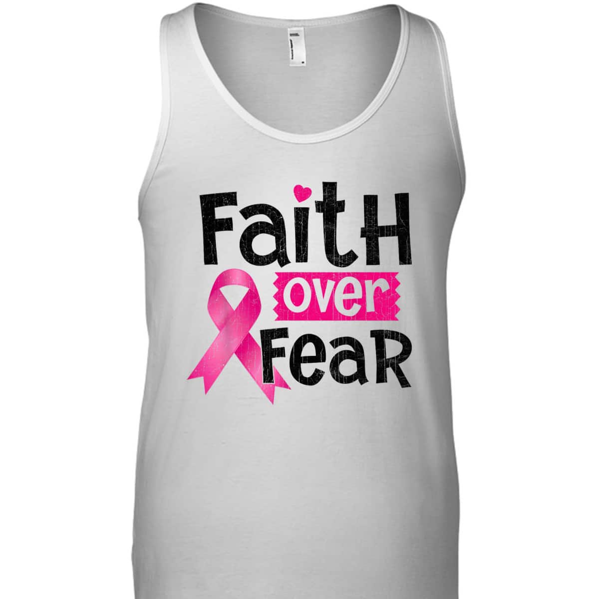 Faith Over Fear Love Breast Cancer Awareness Pink Ribbon T-Shirt