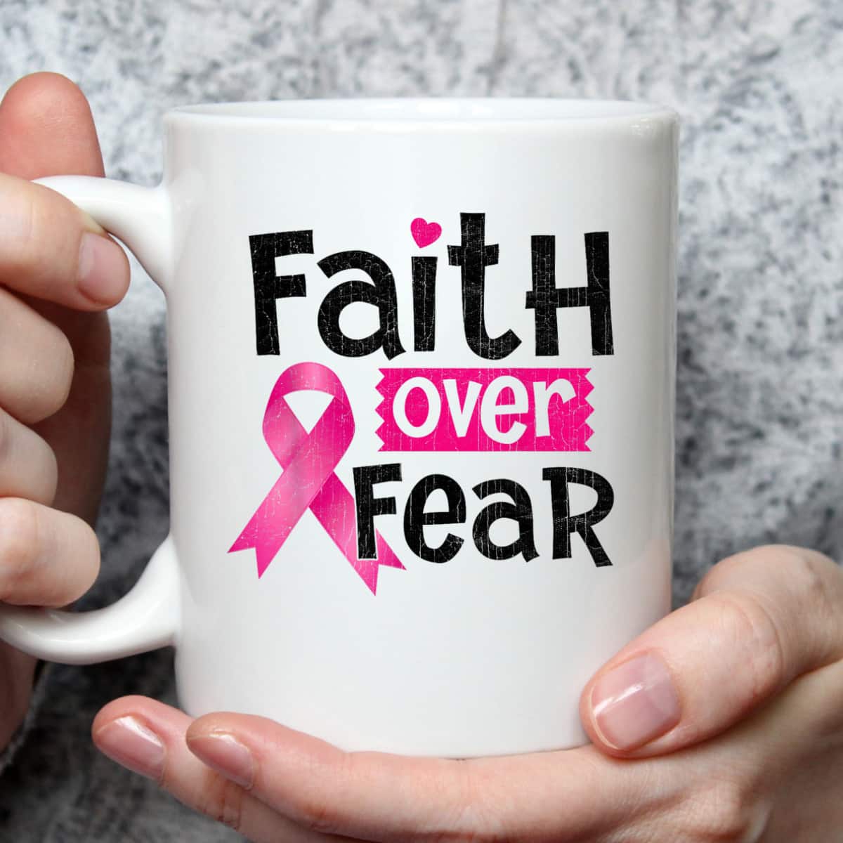 Faith Over Fear Love Breast Cancer Awareness Pink Ribbon T-Shirt