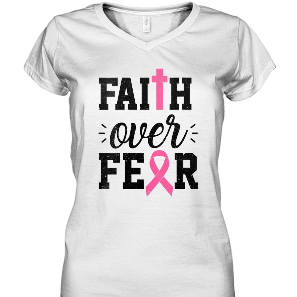 Christian Faith Over Fear October Breast Cancer Awareness Month T-Shirt