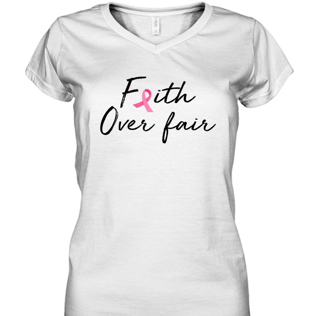 Breast Cancer Awareness Pink Ribbon Faith Over Fear Christian T-Shirt