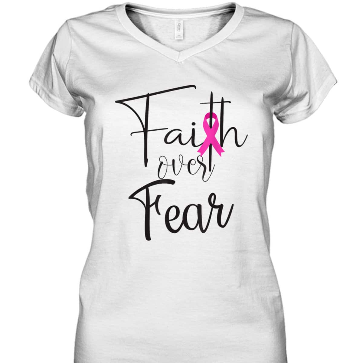 Christian Faith Over Fear Pink Ribbon Breast Cancer Support T-Shirt Christian Faith Over Fear Pink Ribbon Breast Cancer Support T-Shirt