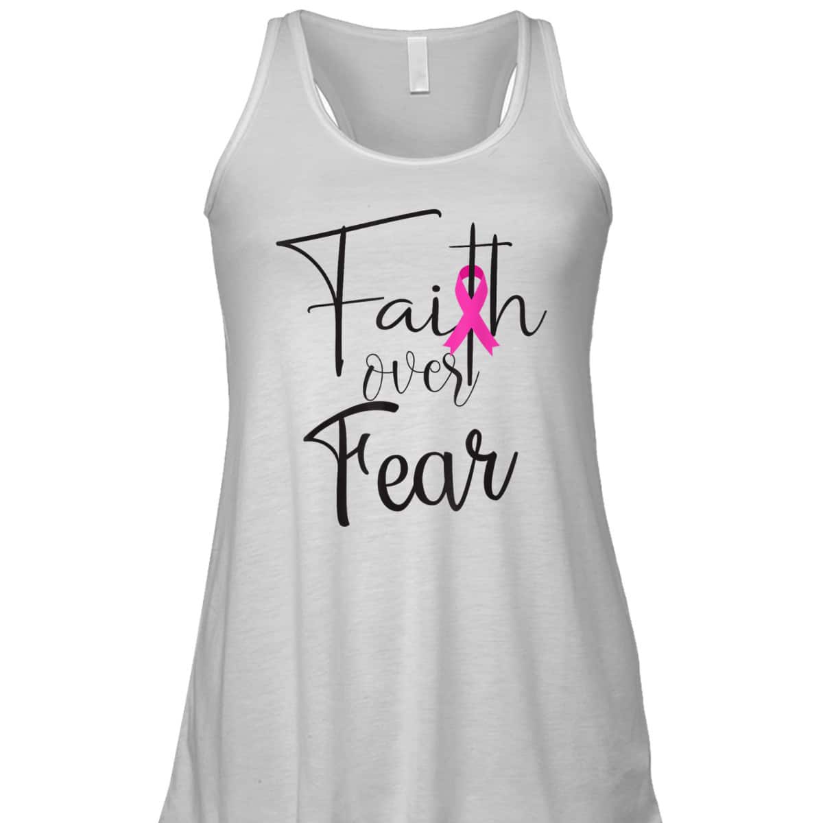 Christian Faith Over Fear Pink Ribbon Breast Cancer Support T-Shirt