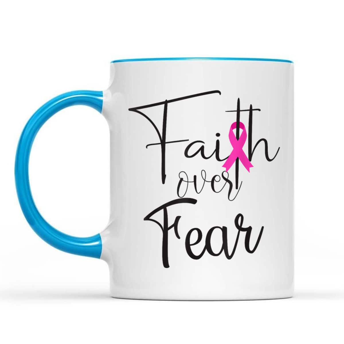 Christian Faith Over Fear Pink Ribbon Breast Cancer Support T-Shirt