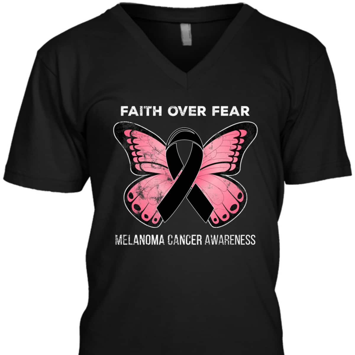 Christian Faith Over Fear Melanoma Skin Cancer Awareness Butterfly T-Shirt Christian Faith Over Fear Melanoma Skin Cancer Awareness Butterfly T-Shirt