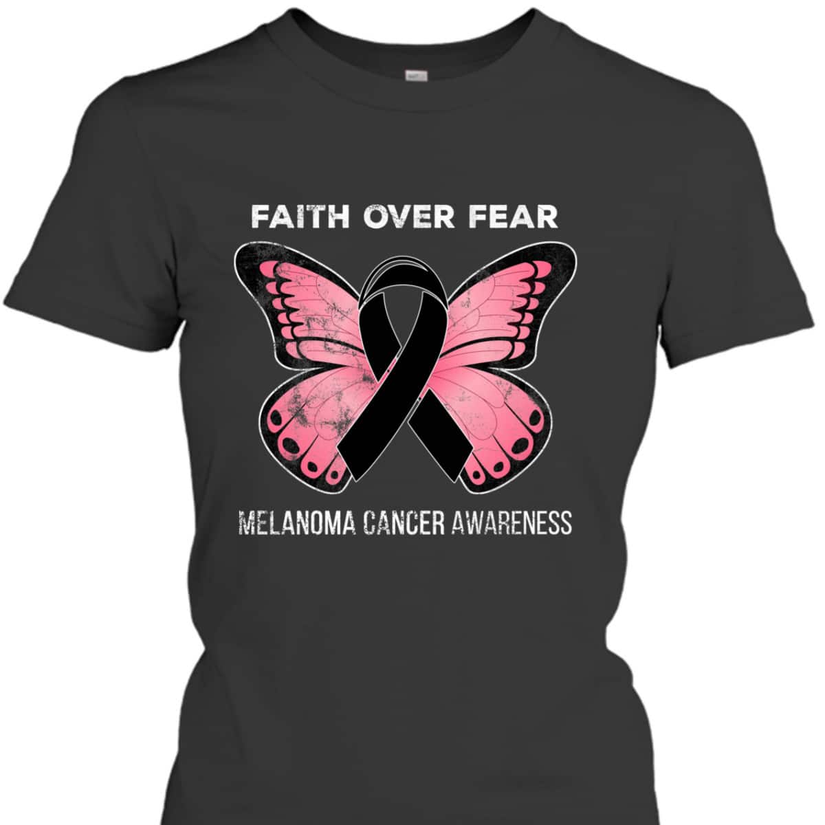 Christian Faith Over Fear Melanoma Skin Cancer Awareness Butterfly T-Shirt