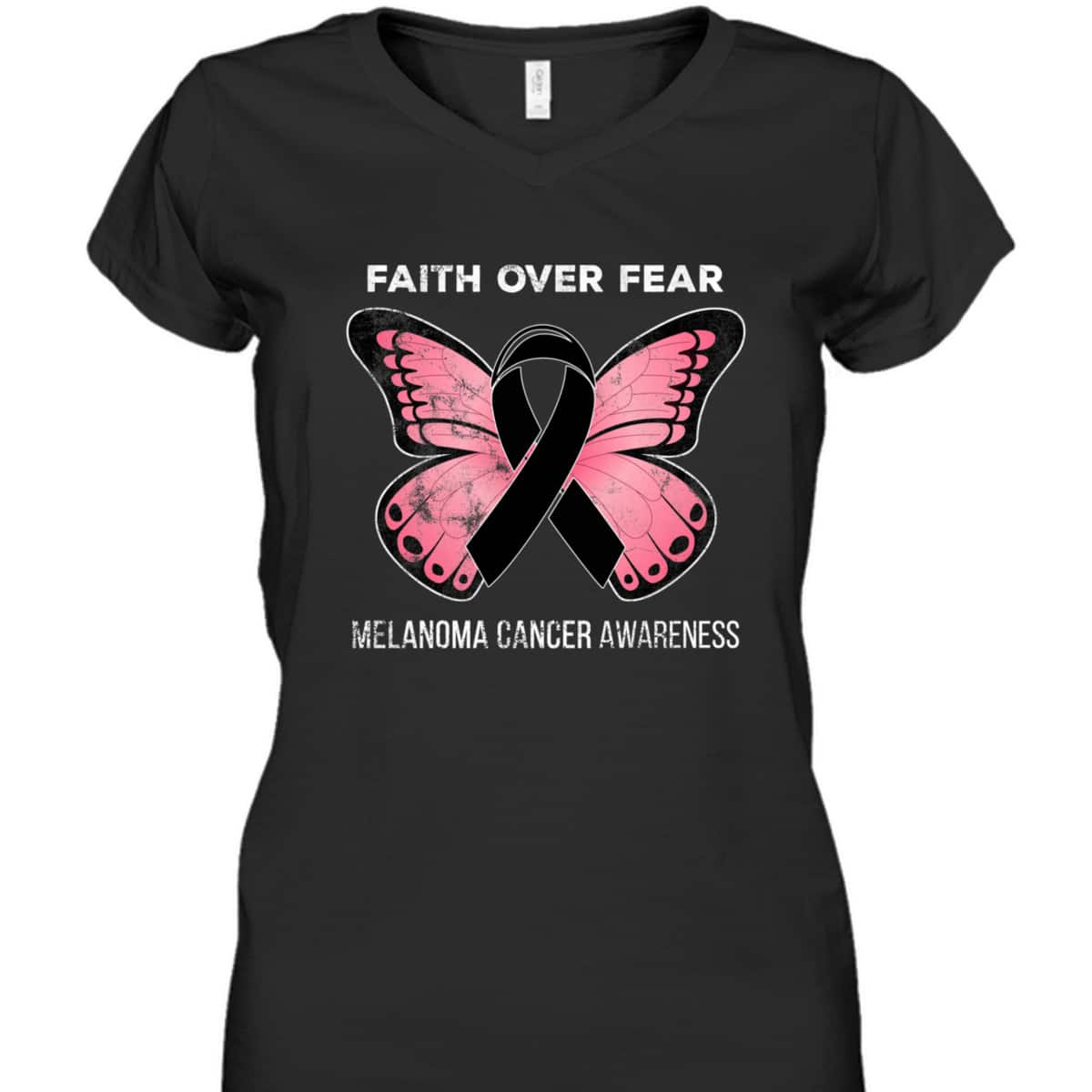 Christian Faith Over Fear Melanoma Skin Cancer Awareness Butterfly T-Shirt Christian Faith Over Fear Melanoma Skin Cancer Awareness Butterfly T-Shirt