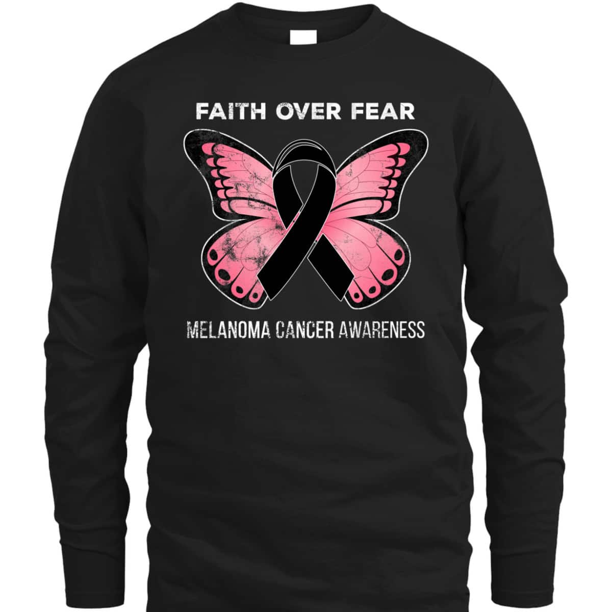 Christian Faith Over Fear Melanoma Skin Cancer Awareness Butterfly T-Shirt Christian Faith Over Fear Melanoma Skin Cancer Awareness Butterfly T-Shirt