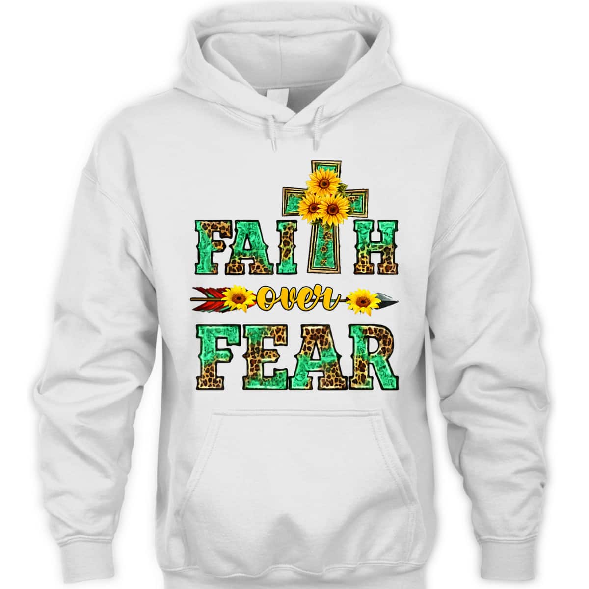 Leopard Sunflower Cross Faith Over Fear Christian Religious T-Shirt Leopard Sunflower Cross Faith Over Fear Christian Religious T-Shirt