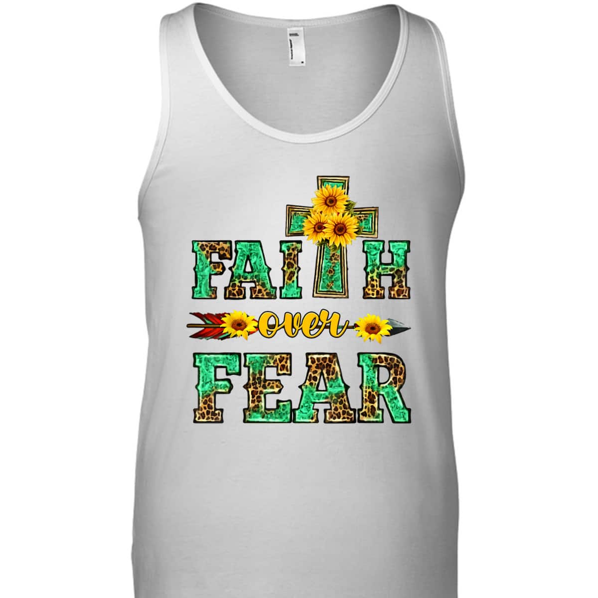 Leopard Sunflower Cross Faith Over Fear Christian Religious T-Shirt