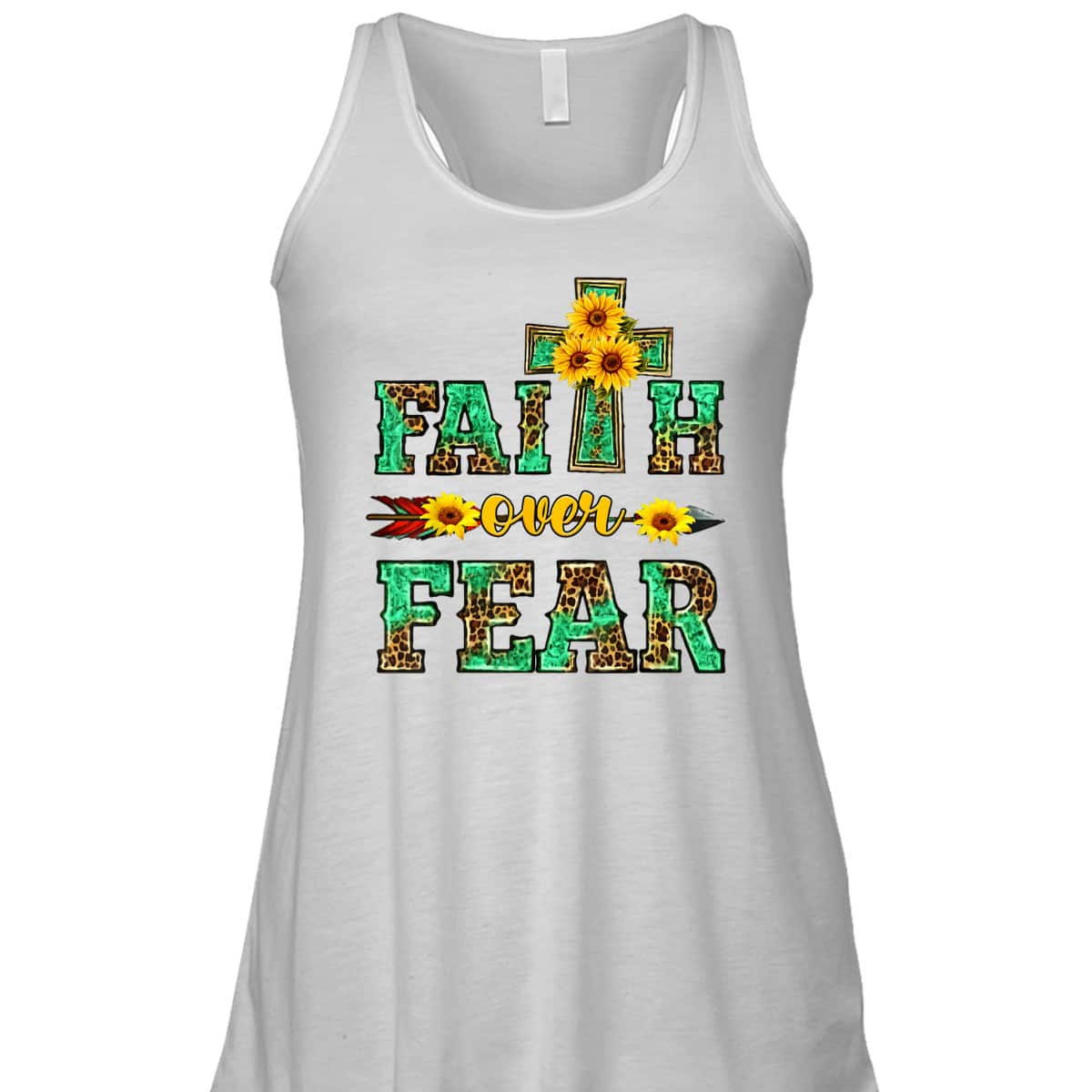 Leopard Sunflower Cross Faith Over Fear Christian Religious T-Shirt Leopard Sunflower Cross Faith Over Fear Christian Religious T-Shirt