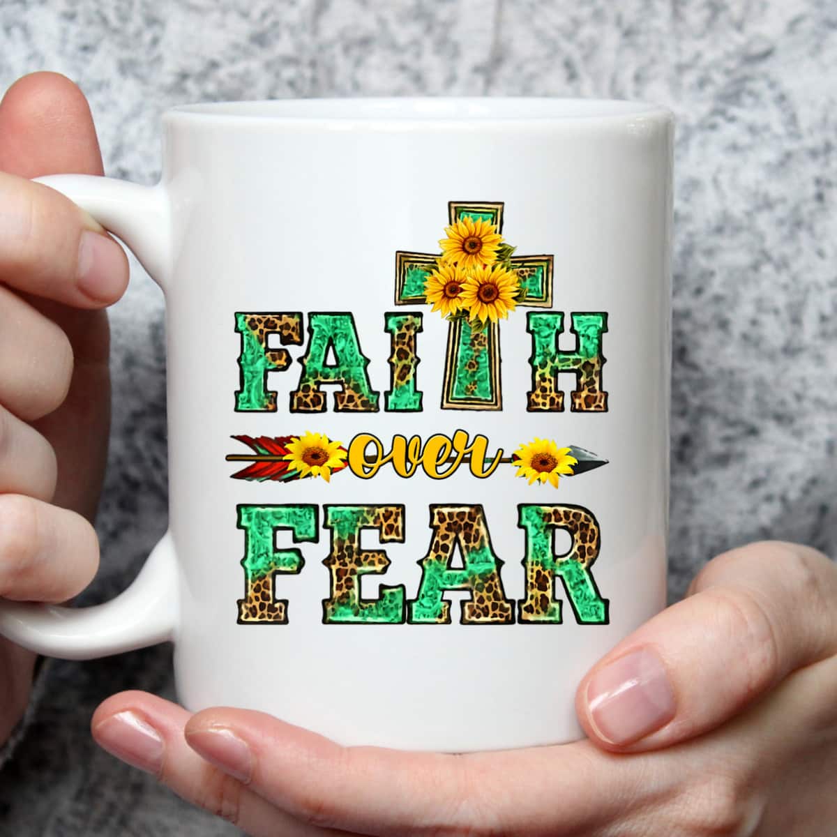 Leopard Sunflower Cross Faith Over Fear Christian Religious T-Shirt Leopard Sunflower Cross Faith Over Fear Christian Religious T-Shirt