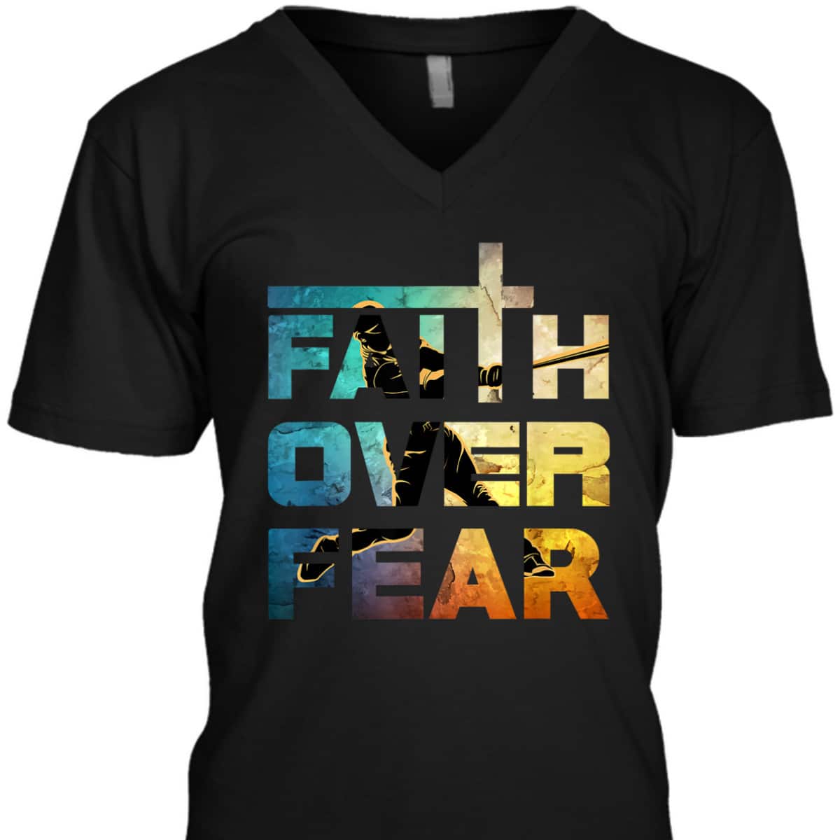 Faith Over Fear Faith Quote Jesus Christ Baseball Lovers T-Shirt