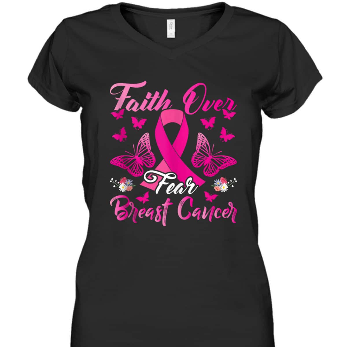 Christian Faith Over Fear T-Shirt Breast Cancer Awareness
