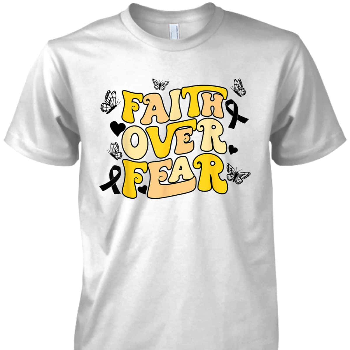 Faith Over Fear Sarcoma Cancer Awareness Yellow Ribbon Retro T-Shirt