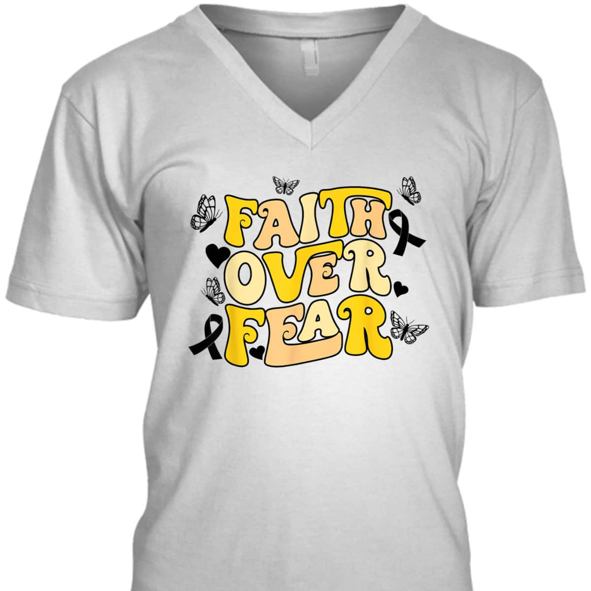 Faith Over Fear Sarcoma Cancer Awareness Yellow Ribbon Retro T-Shirt Faith Over Fear Sarcoma Cancer Awareness Yellow Ribbon Retro T-Shirt