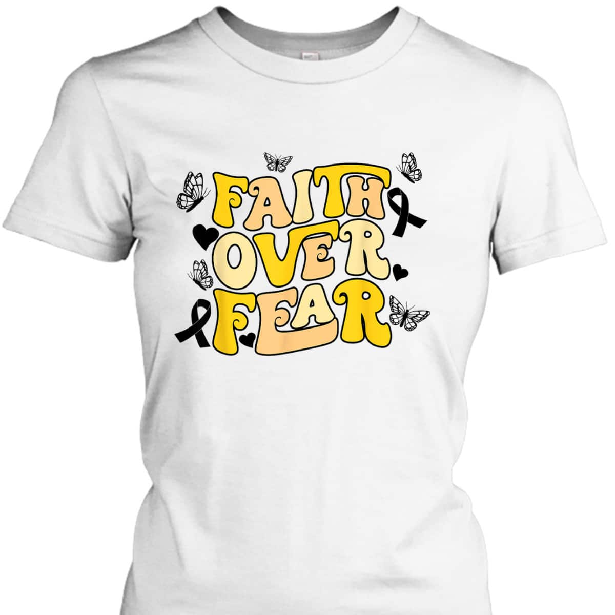 Faith Over Fear Sarcoma Cancer Awareness Yellow Ribbon Retro T-Shirt Faith Over Fear Sarcoma Cancer Awareness Yellow Ribbon Retro T-Shirt