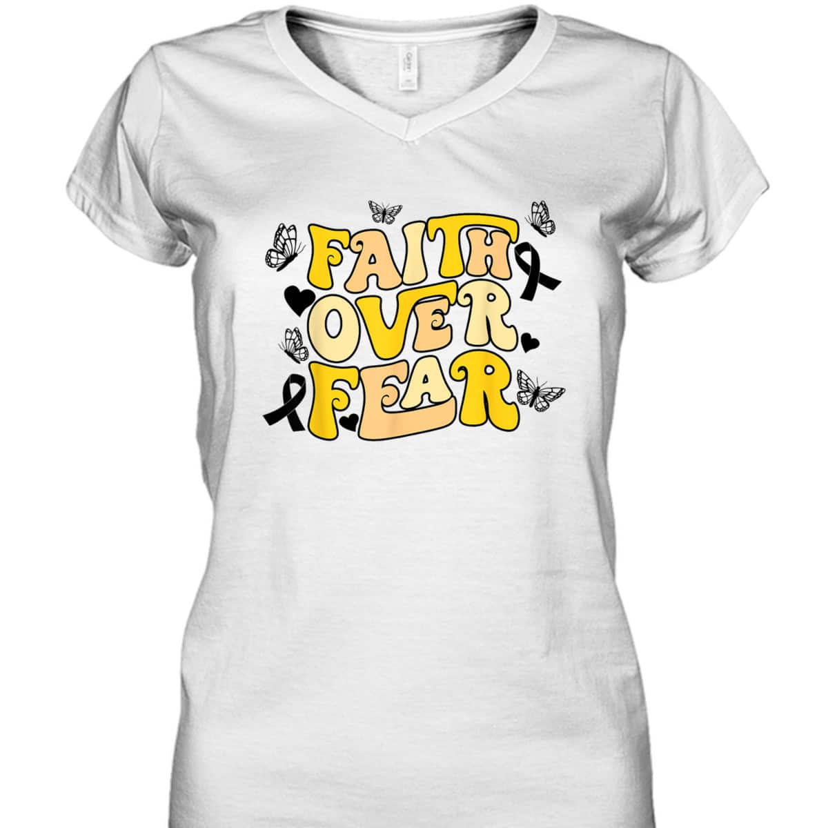 Faith Over Fear Sarcoma Cancer Awareness Yellow Ribbon Retro T-Shirt Faith Over Fear Sarcoma Cancer Awareness Yellow Ribbon Retro T-Shirt
