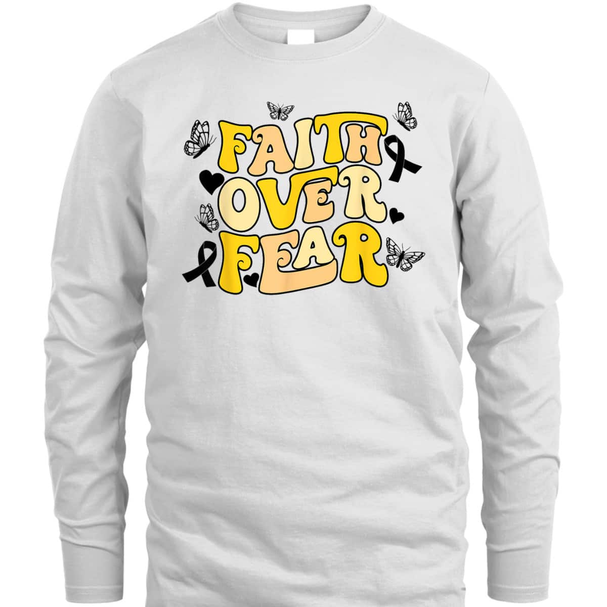 Faith Over Fear Sarcoma Cancer Awareness Yellow Ribbon Retro T-Shirt